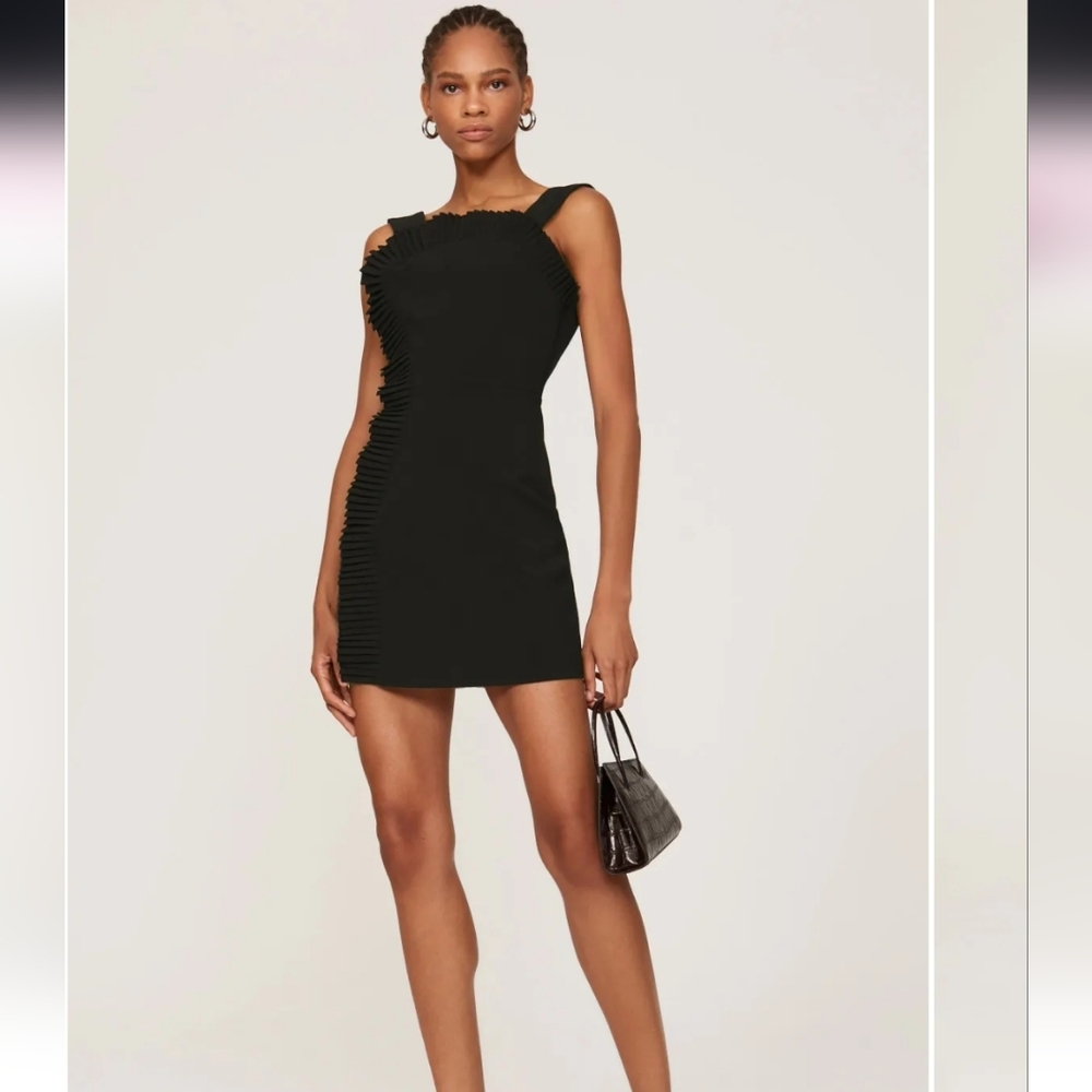 The Kooples Black Ruffle Trim Mini Dress - Women's French Size 2